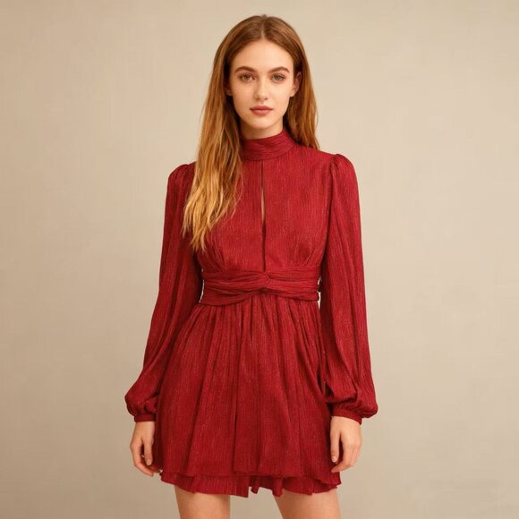 Rebecca Vallance Dresses & Skirts - NWOT Rebecca Vallance Samantha Plisse Mini Dress Red Glitter Sparkle Holiday 8